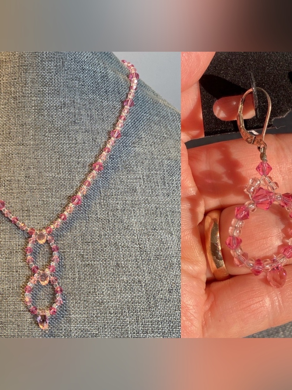 SET: Pink Crystal Necklace & 925 Earrings